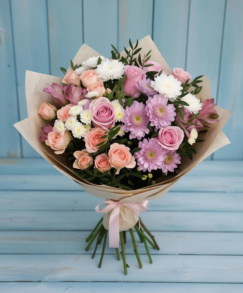 Букет цветов из: Хризантемы, Розы и Альстромерии в Ядрино
