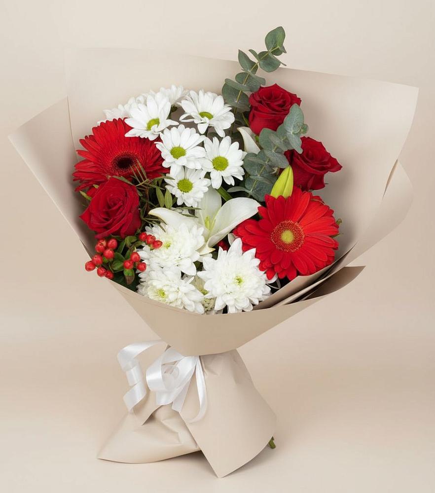 Букет цветов из: Розы, Хризантемы, Герберы и Лилии в Ядрино