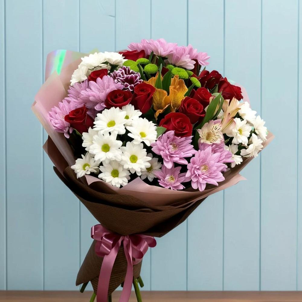 Букет цветов из: Розы, Хризантемы и Альстромерии в Ядрино