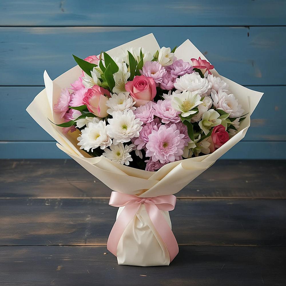 Букет цветов из: Хризантемы, Альстромерии и Розы в Ядрино